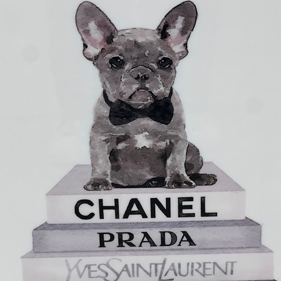 NEW Frenchie on a Stack of Luxury Designer Books Framed Canvas Art 16x20 - Picture 9 of 9